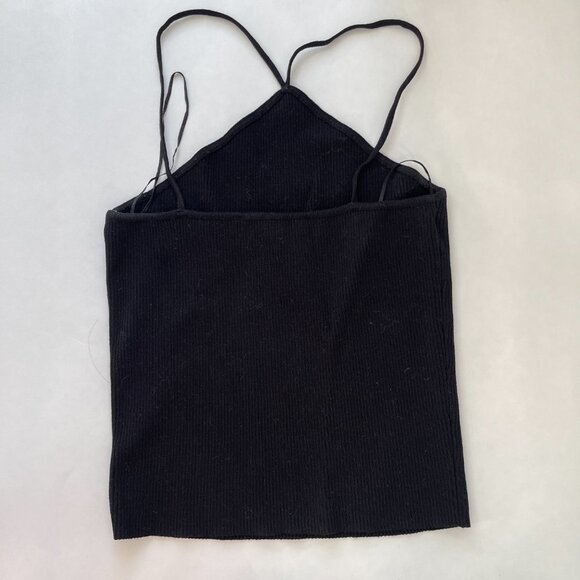 ZARA RIBBED BLACK HALTER TOP SIZE M - Picture 2 of 4
